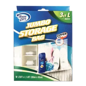 3 Large Plastic Clear Storage Bags Handle Resealable Zipper Clothes Travel 15x17