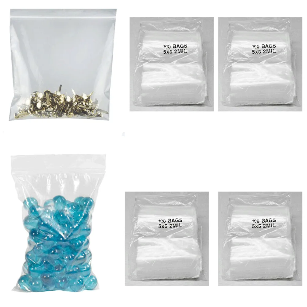 5x5 Zip Slide Lock Bags Clear Plastic Poly Seal Lock Flat Pack Reclosable 400PC