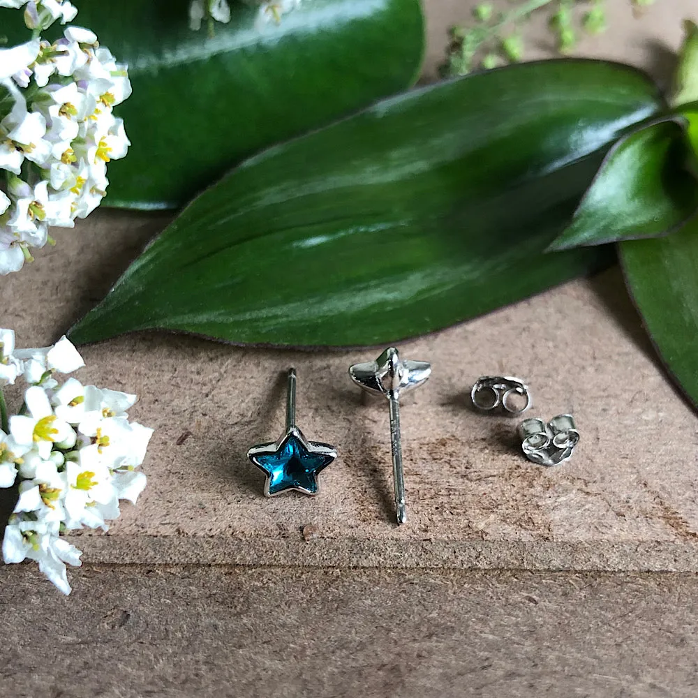 Aquamarine Star Ear Studs