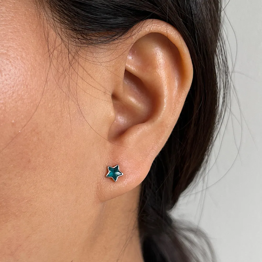 Aquamarine Star Ear Studs
