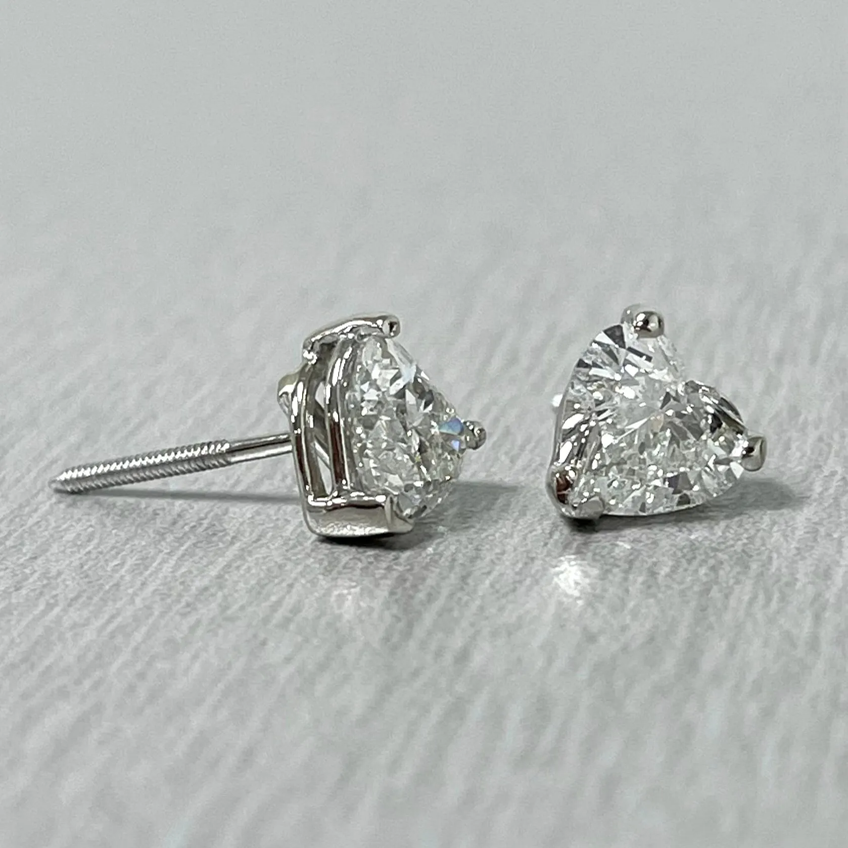 Beauvince Heart Shape Solitaire Studs (2.04 ct G SI2 GIA Diamonds) in White Gold