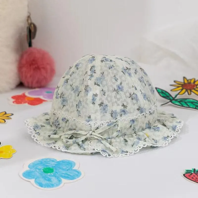 Floral Lace Bow Breathable Baby Bucket Hat