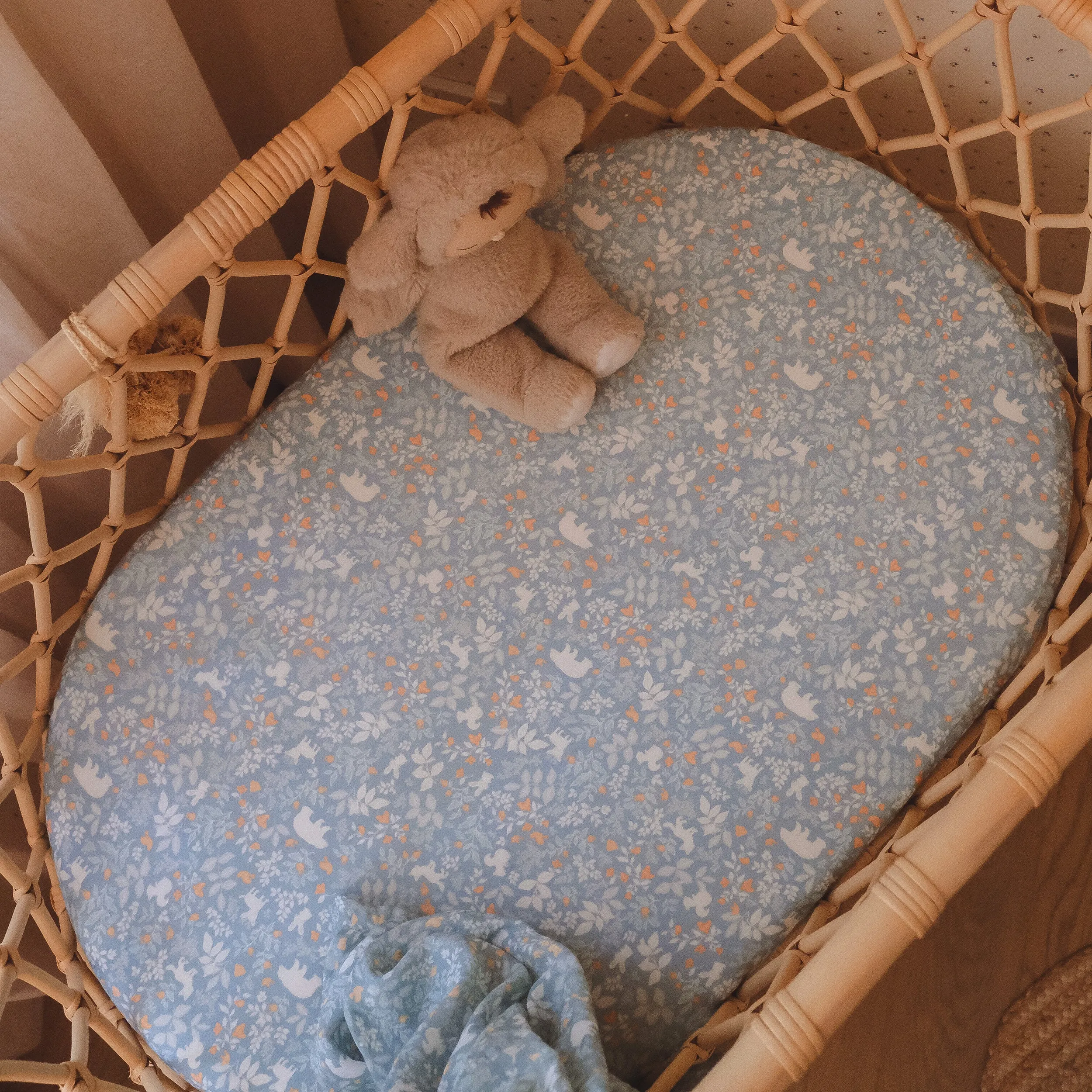 Fox & Fallow Organic Muslin Wrap - Forest Friends Cornflower