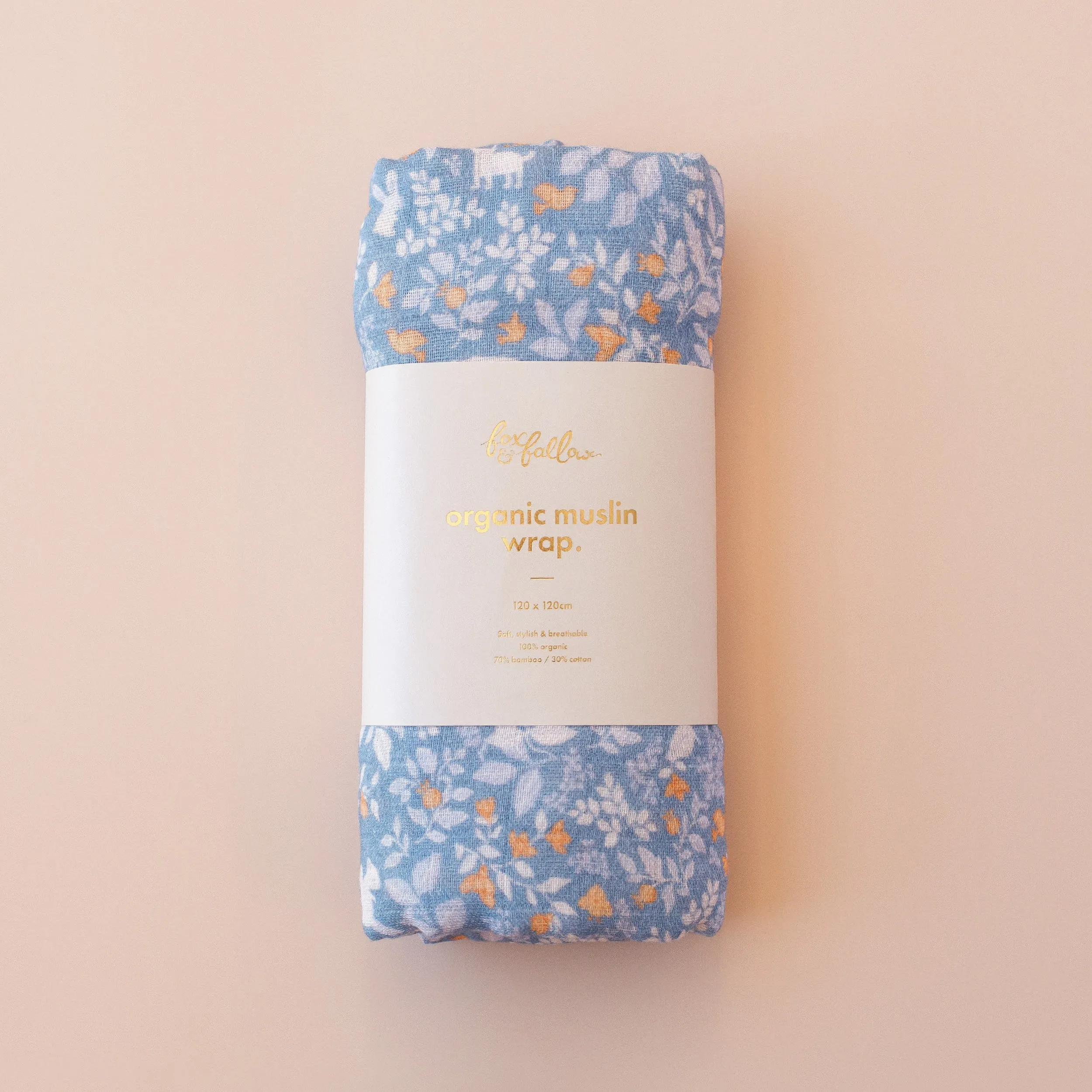 Fox & Fallow Organic Muslin Wrap - Forest Friends Cornflower