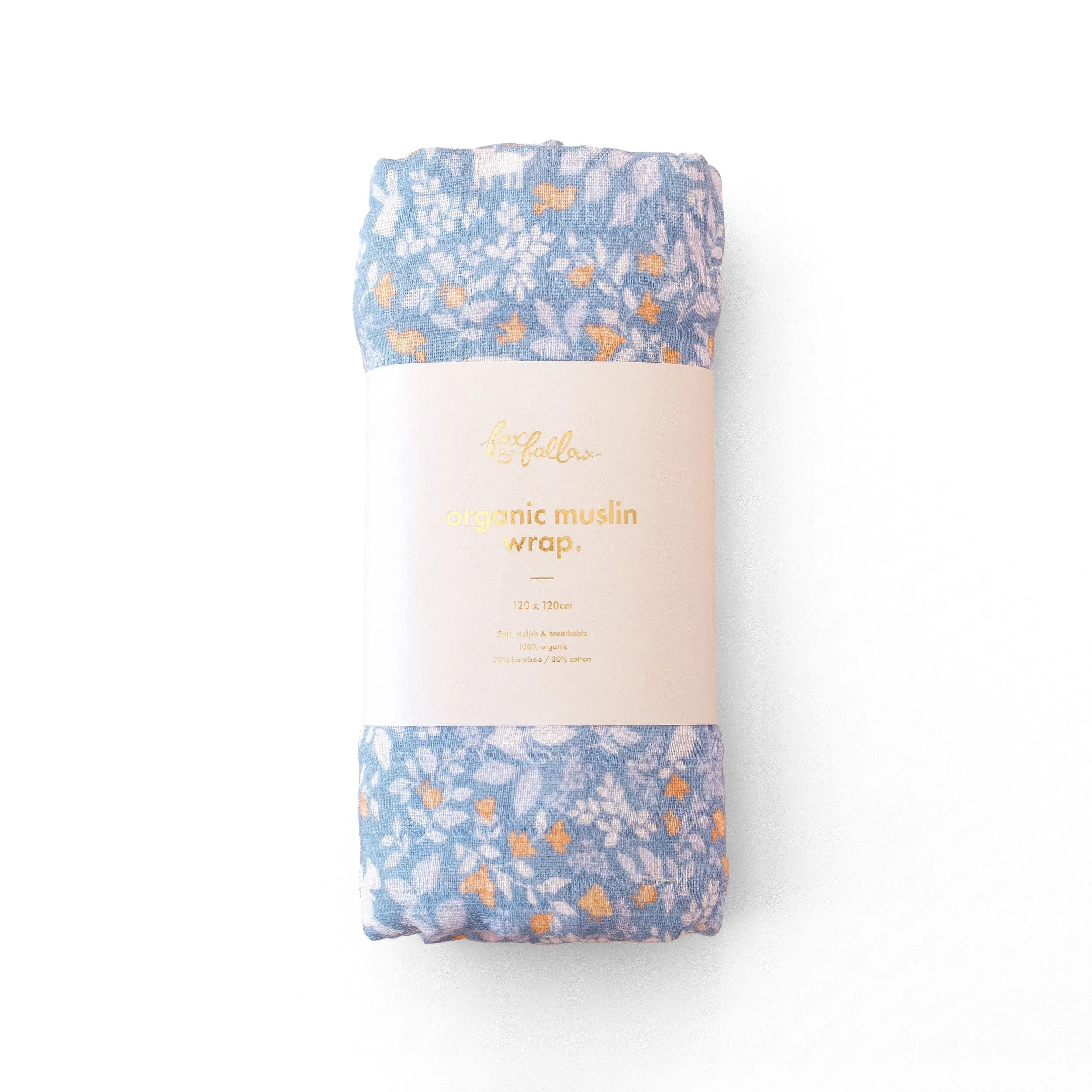 Fox & Fallow Organic Muslin Wrap - Forest Friends Cornflower