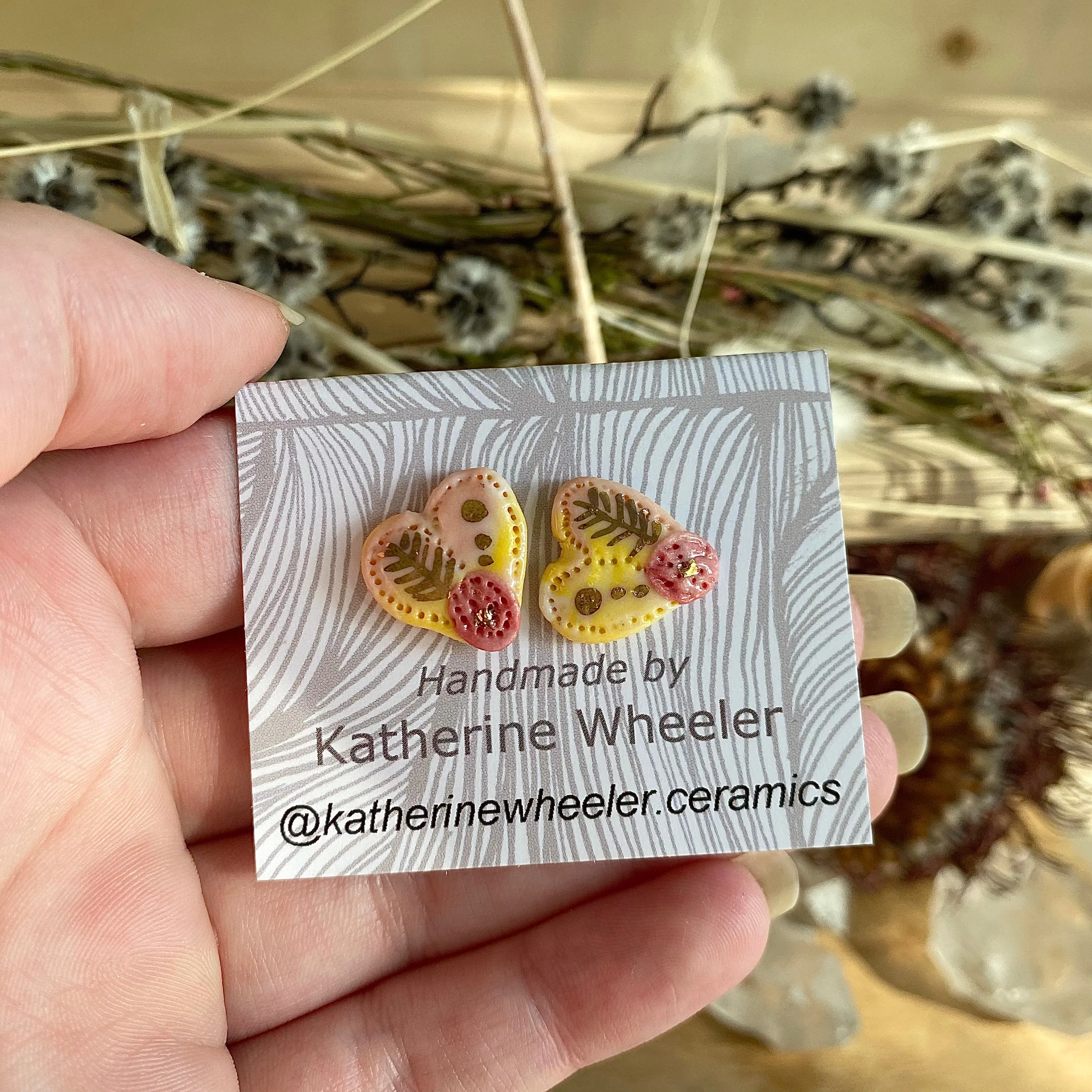 Hand Painted Yellow ‘Wings’ Studs ~ Pick a Pair