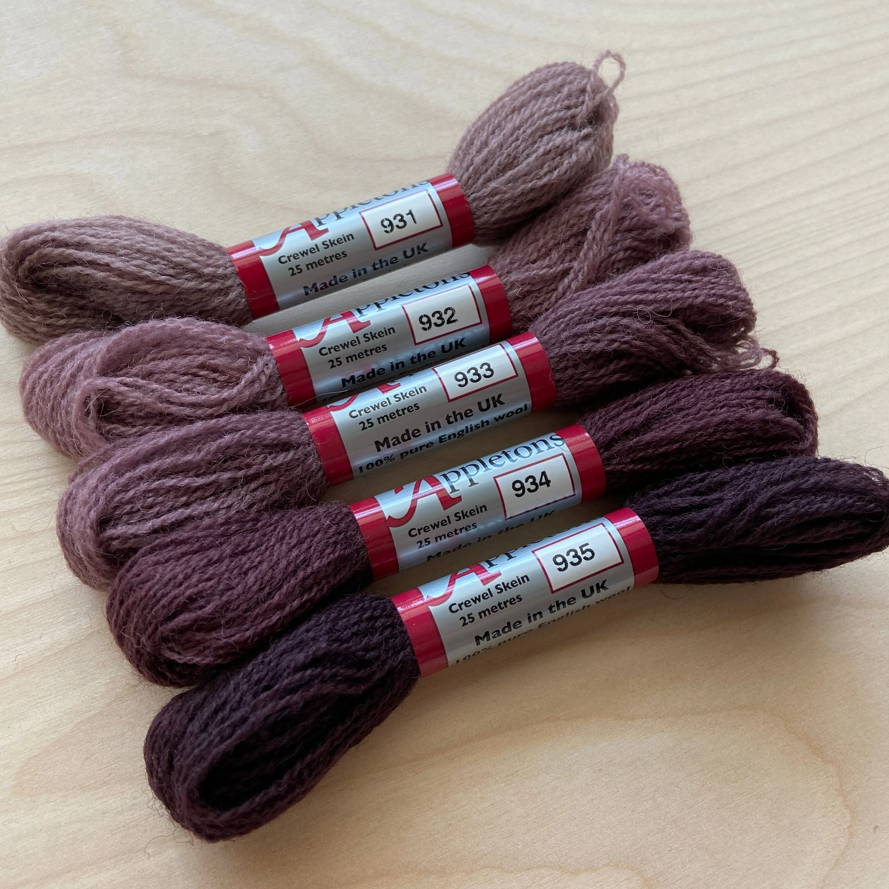 Individual Appleton Crewel Wool Skeins from the Dull Mauve Colorway