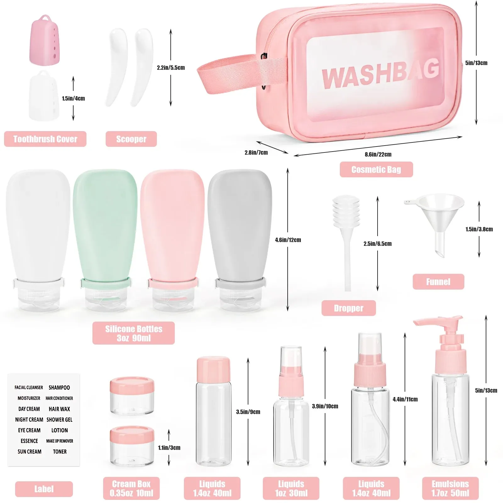 Noideeer 18 Pcs Silicone Travel Bottles Set for Toiletries, BPA Free, TSA Approved
