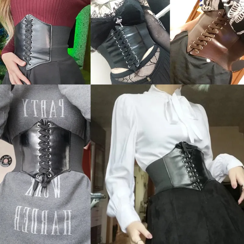 PU Leather Wide Straps Slimming Waistband Corset Belts