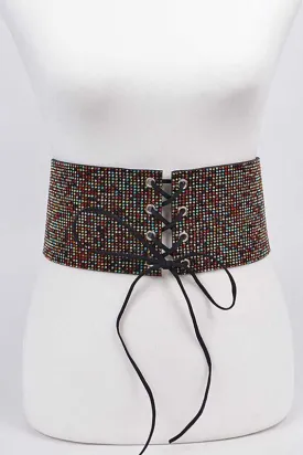 Rhinestone Snap Closure Iconic Tie Belt