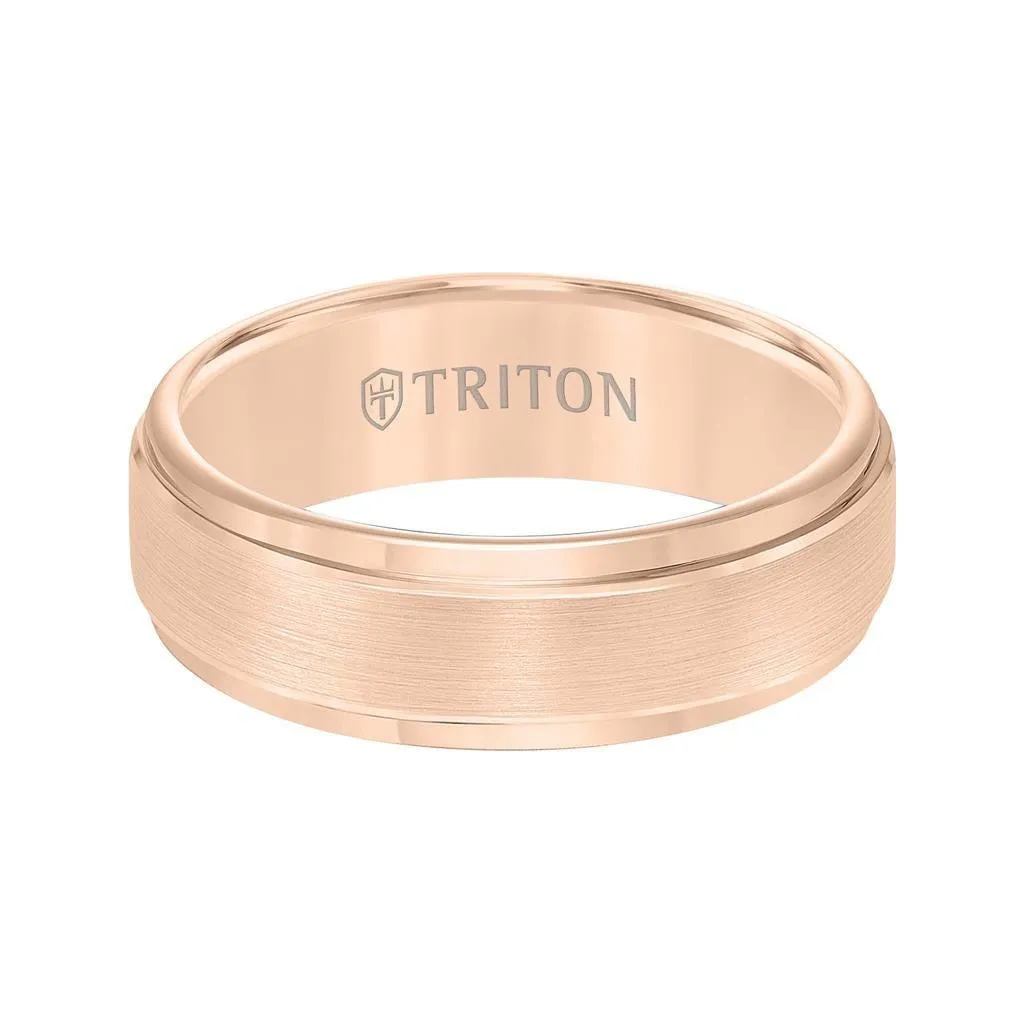 SETIGERA Rose Tungsten Carbide Step Edge Comfort Fit Band with Satin Center and Bright Polish Edges by Triton Rings - 7mm