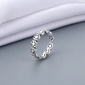 Vintage Ancient Silver Color Happy Smiling Face Open Rings for Women Punk Hip Hop Adjustable Ring Fashion Jewelry Best Gift