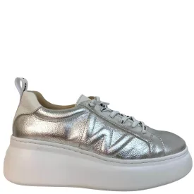 Wonders Silver Leather Brand Lace Sneakers